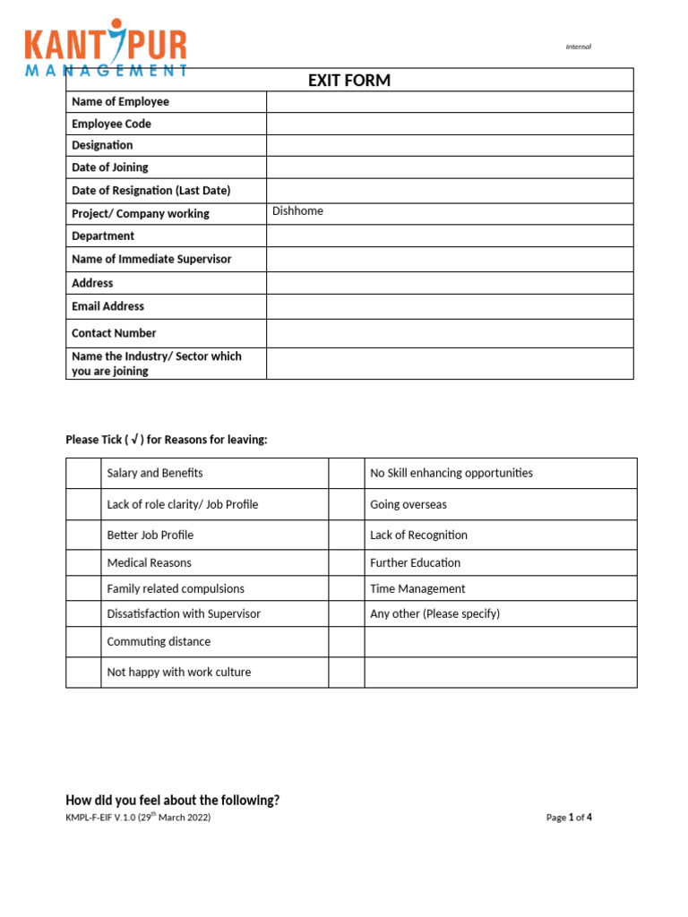 New Exit Form KMPL | PDF