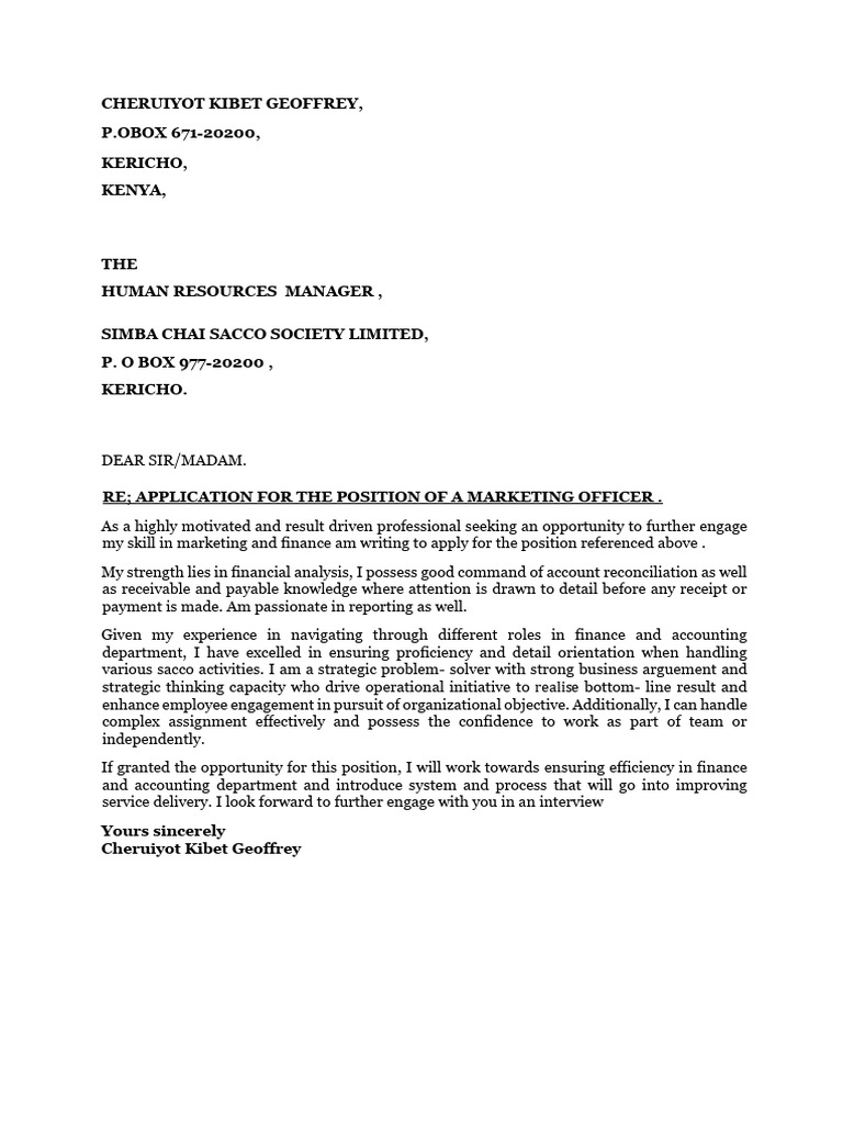 Cover Letter Simba | PDF