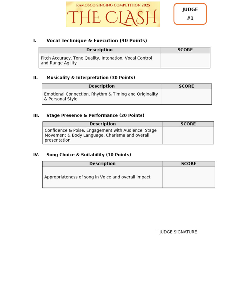 Singing Competition Criteria For Judging | PDF