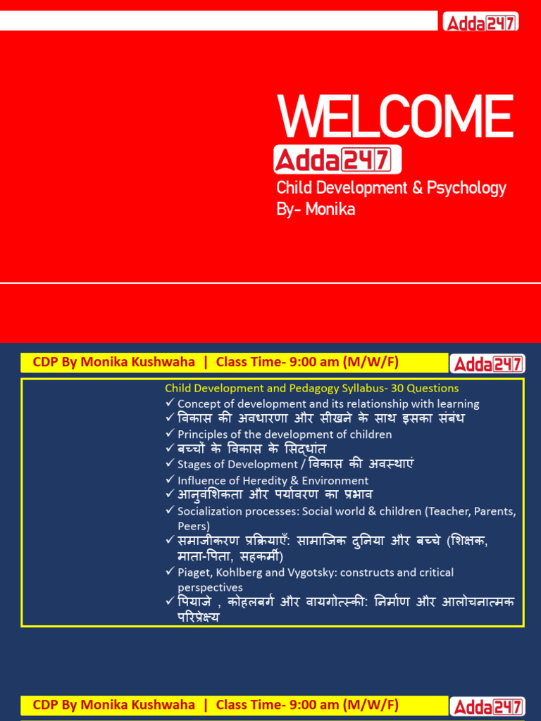 Welcome: Child Development & Psychology By-Monika | PDF