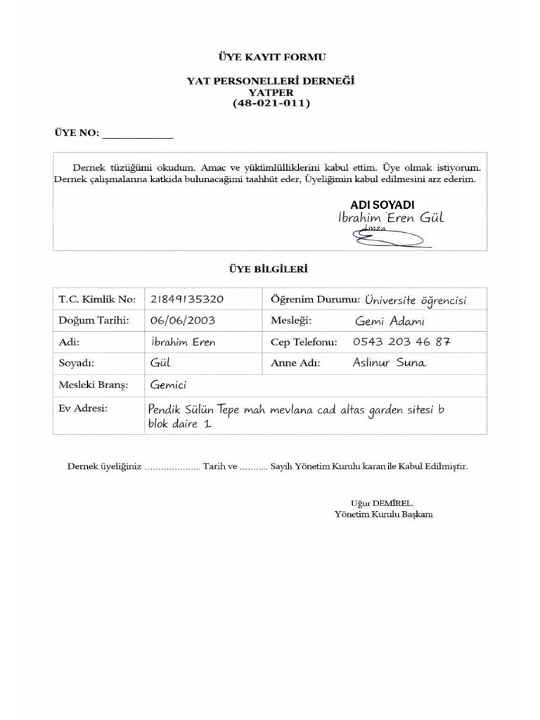 Uye Kayit Formu | PDF