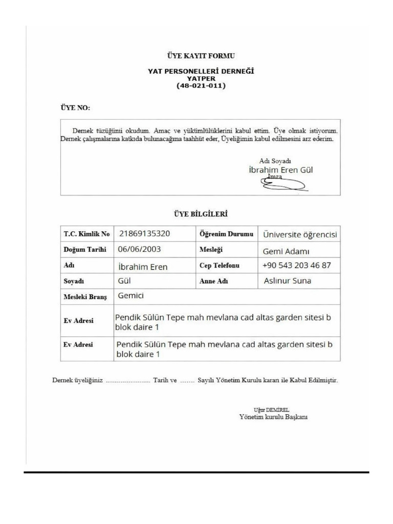 Uye Kayit Formu | PDF