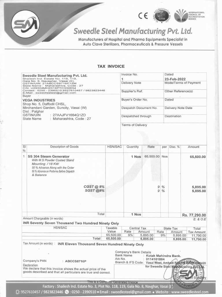 Sweedle Steel Tax Invoice | PDF