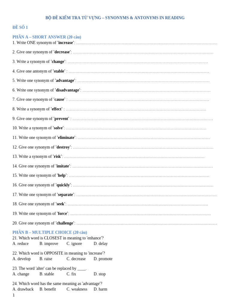 Bo de Tu Vung Synonyms Antonyms | PDF | Chess Theory | Chess