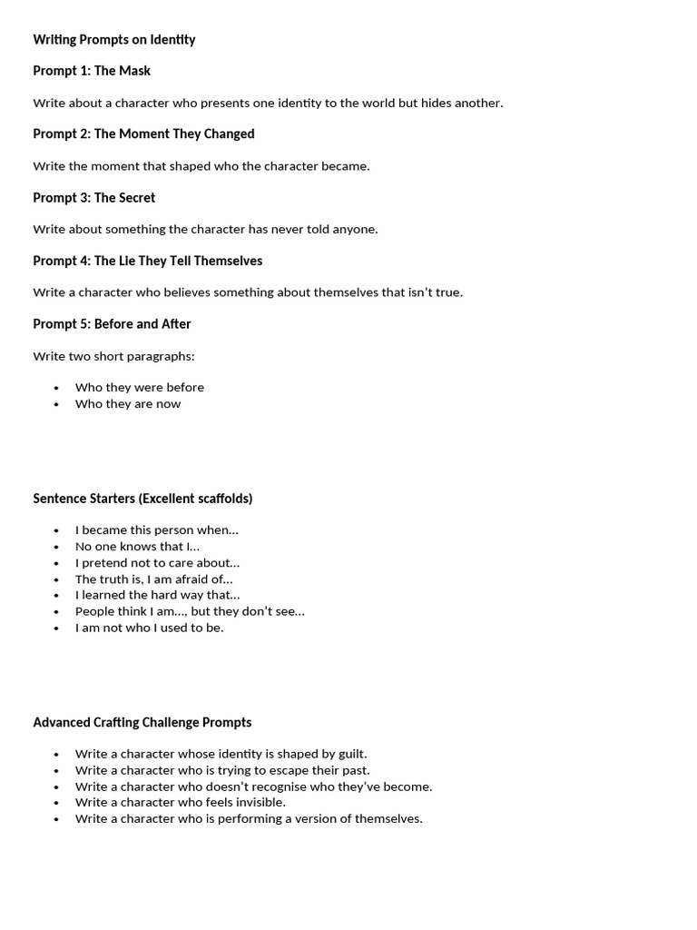 Writing Prompts On Identity | PDF