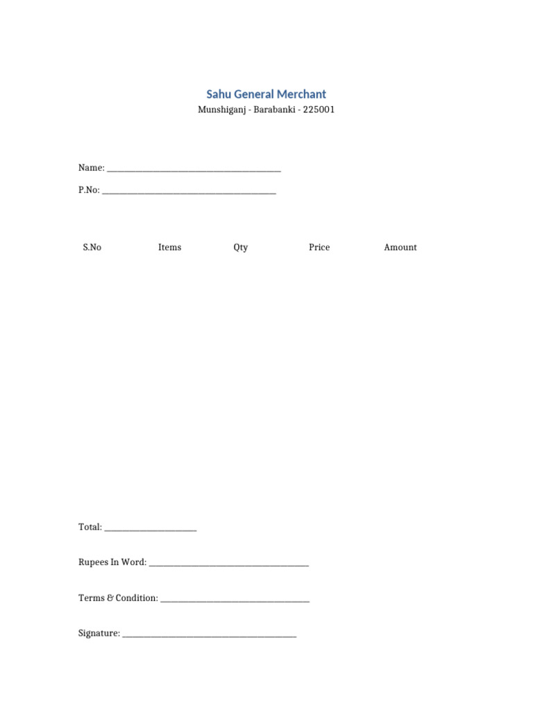 Sahu General Merchant Bill Format | PDF