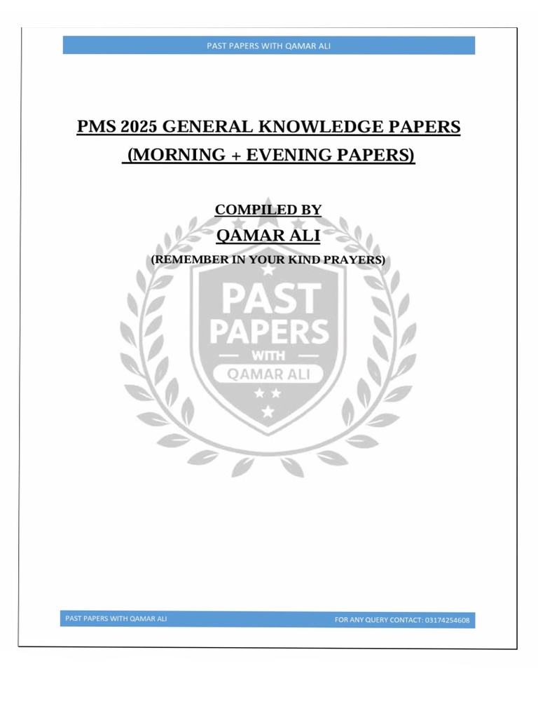 PMS GK 2025 Papers (Morning + Evening) by Qamar Ali | PDF
