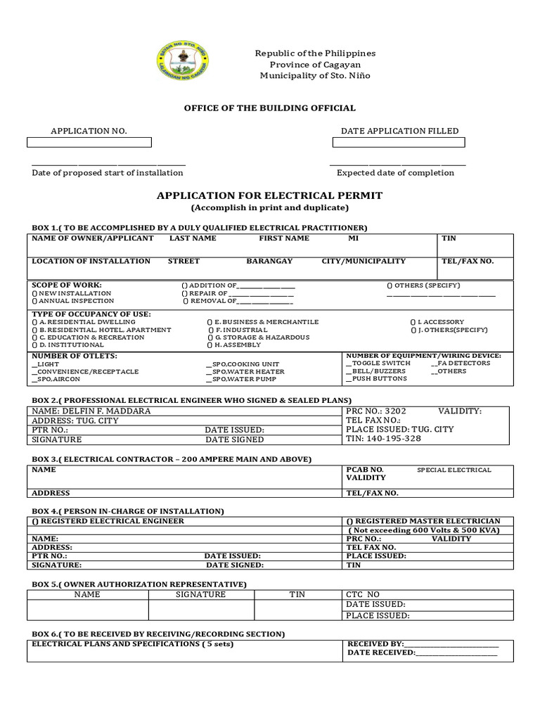 Application For Electrical Permit - PDF SantoNino Cagayan | PDF ...