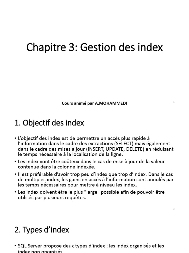 Chapitre3 - Gestion Des Index | PDF | Index de base de données ...
