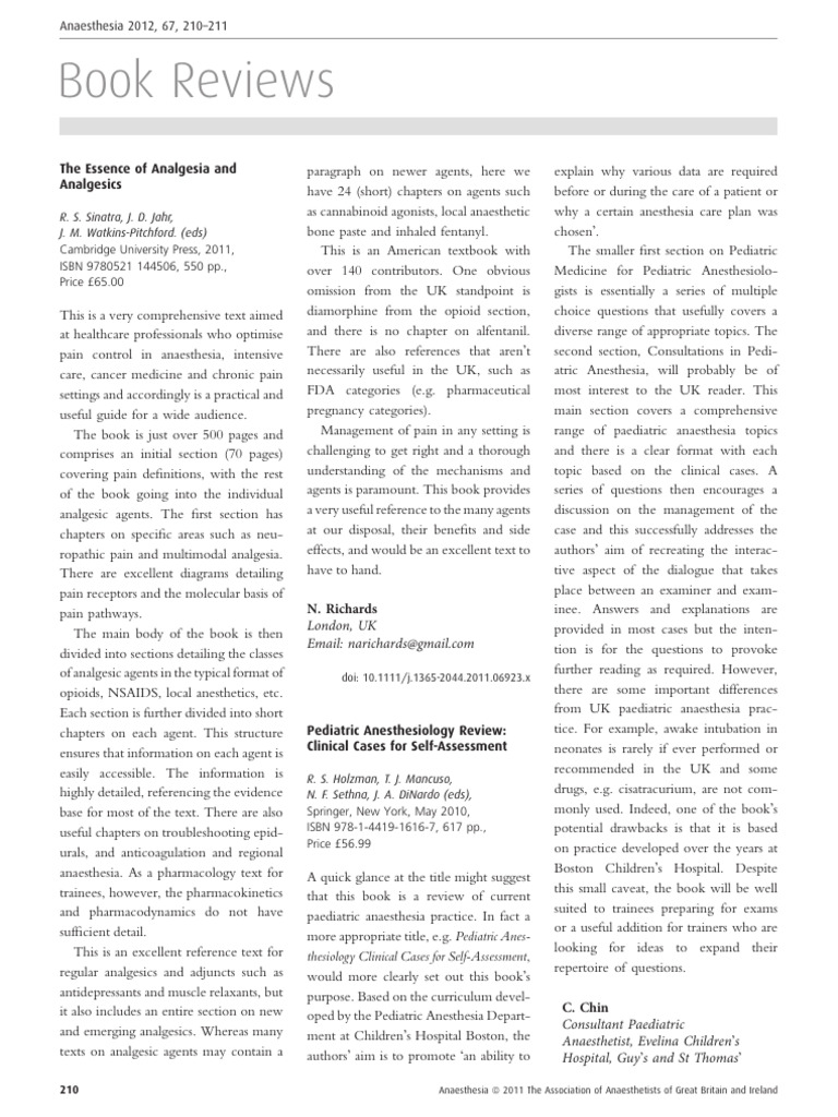 Anaesthesia - 2011 - Chin - Pediatric Anesthesiology Review Clinical ...