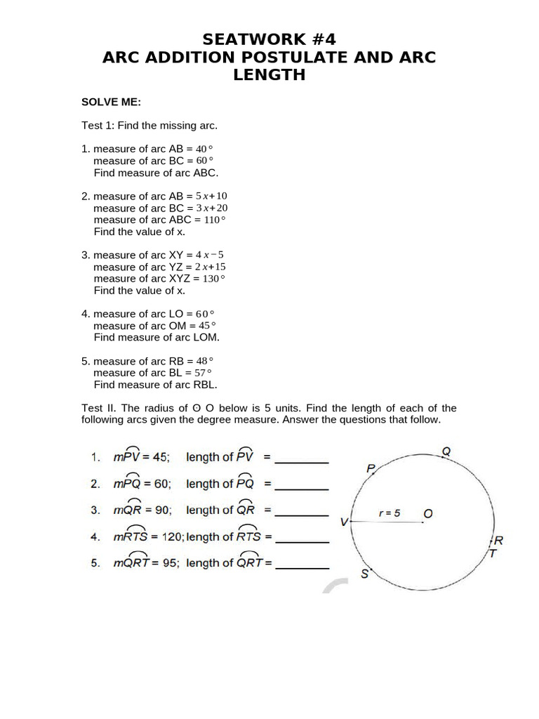 Seat Work 4 Arc Add and Arc Length | PDF
