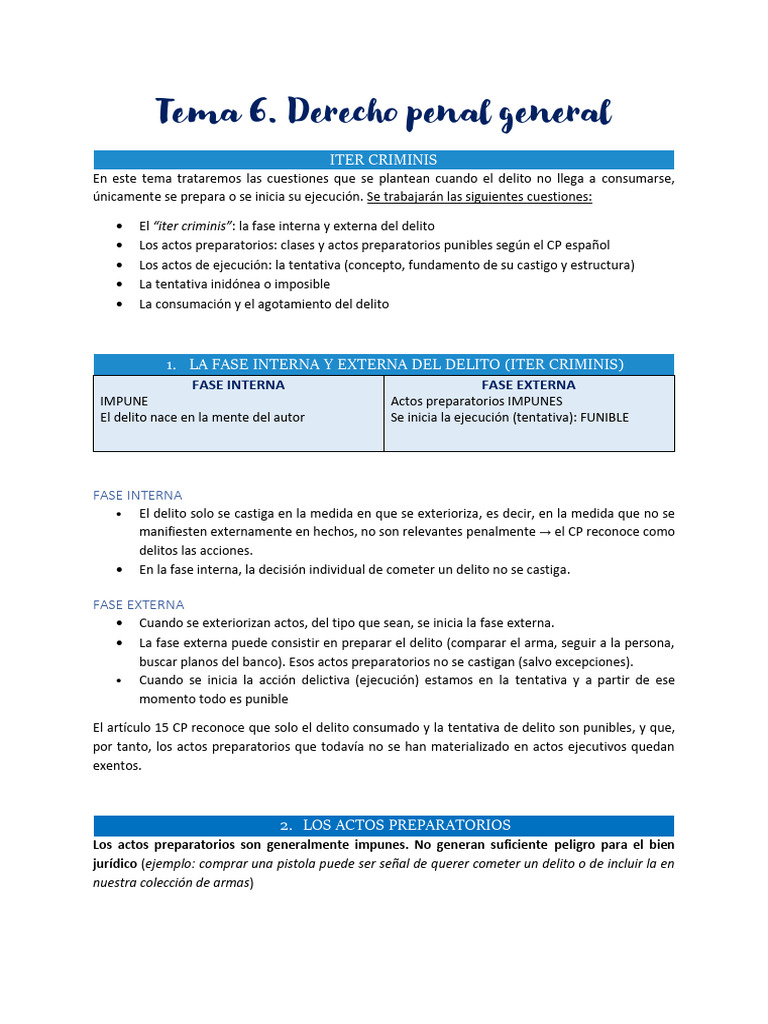 Derecho Penal General. Tema 6 | PDF | Justicia penal | Crimen y violencia