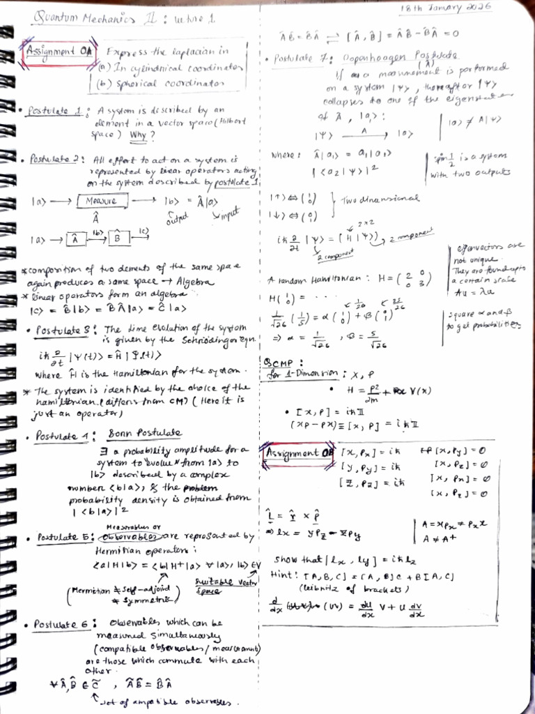QM-II Lecture (1) 18th January 2026 | PDF