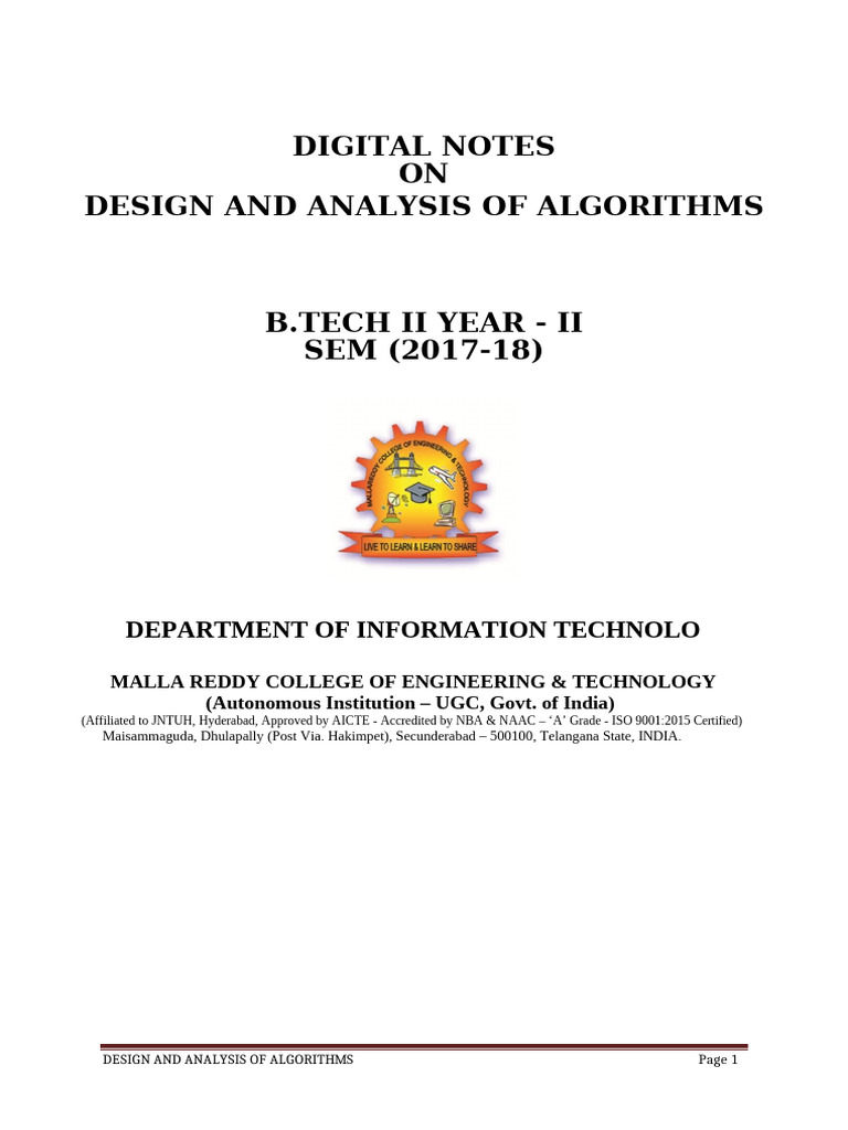 Design and Analysis Algorithms | PDF | Multiplication | Time Complexity