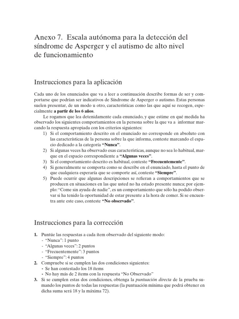 Escala Autónoma para Detección de Autismo | PDF | Síndrome de Asperger ...