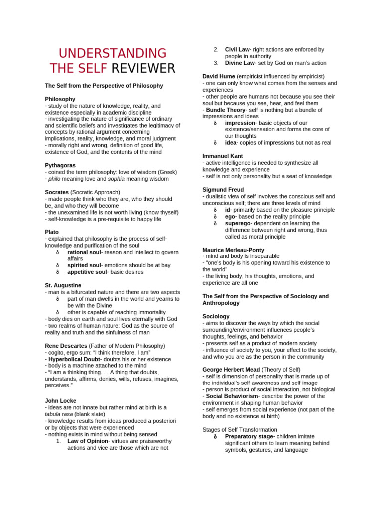 Understanding The Self Reviewer | PDF | Philosophy Of Self | Soul