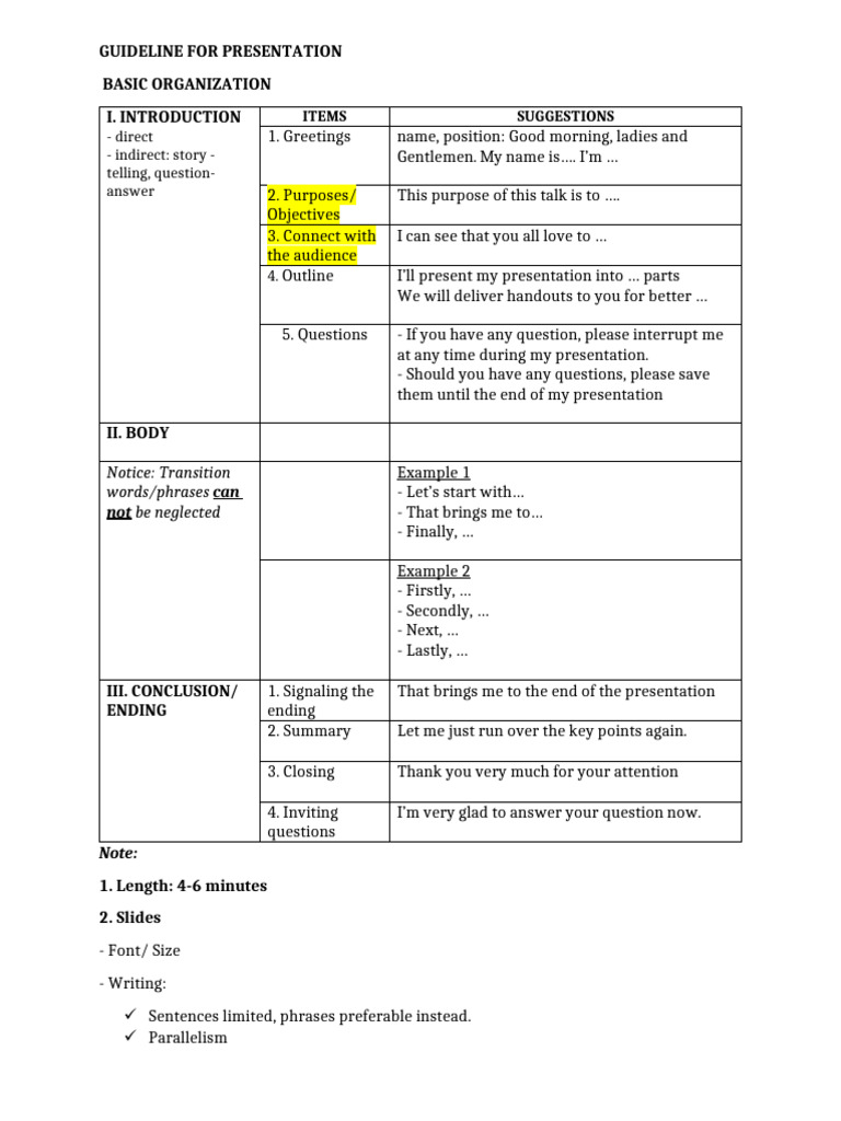 Guideline For Presentation | PDF | Question | Human Communication