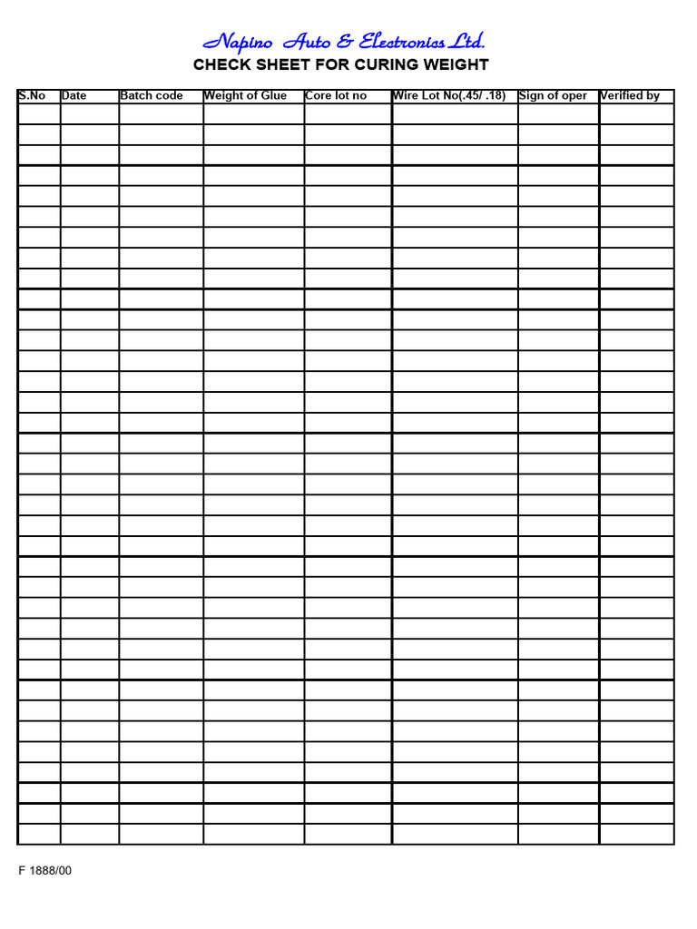 F 1888 Check Sheet For Curing Weight | PDF