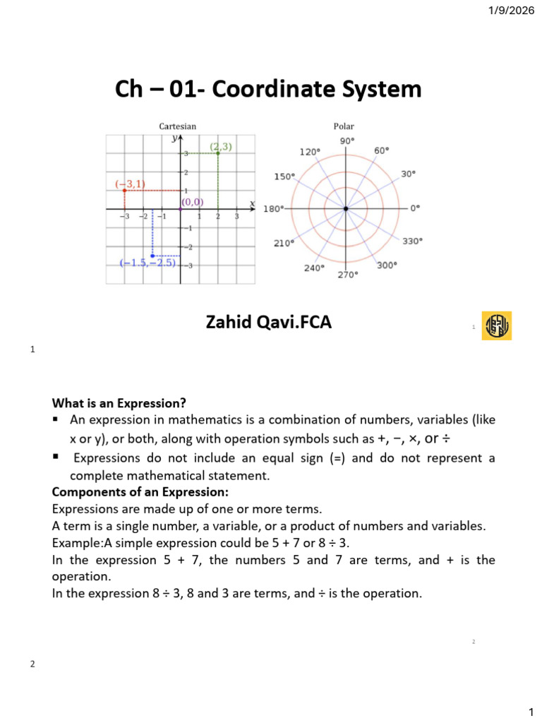 CH 1 Math Slides by Talha Bin Ejaz | PDF | Cartesian Coordinate System ...