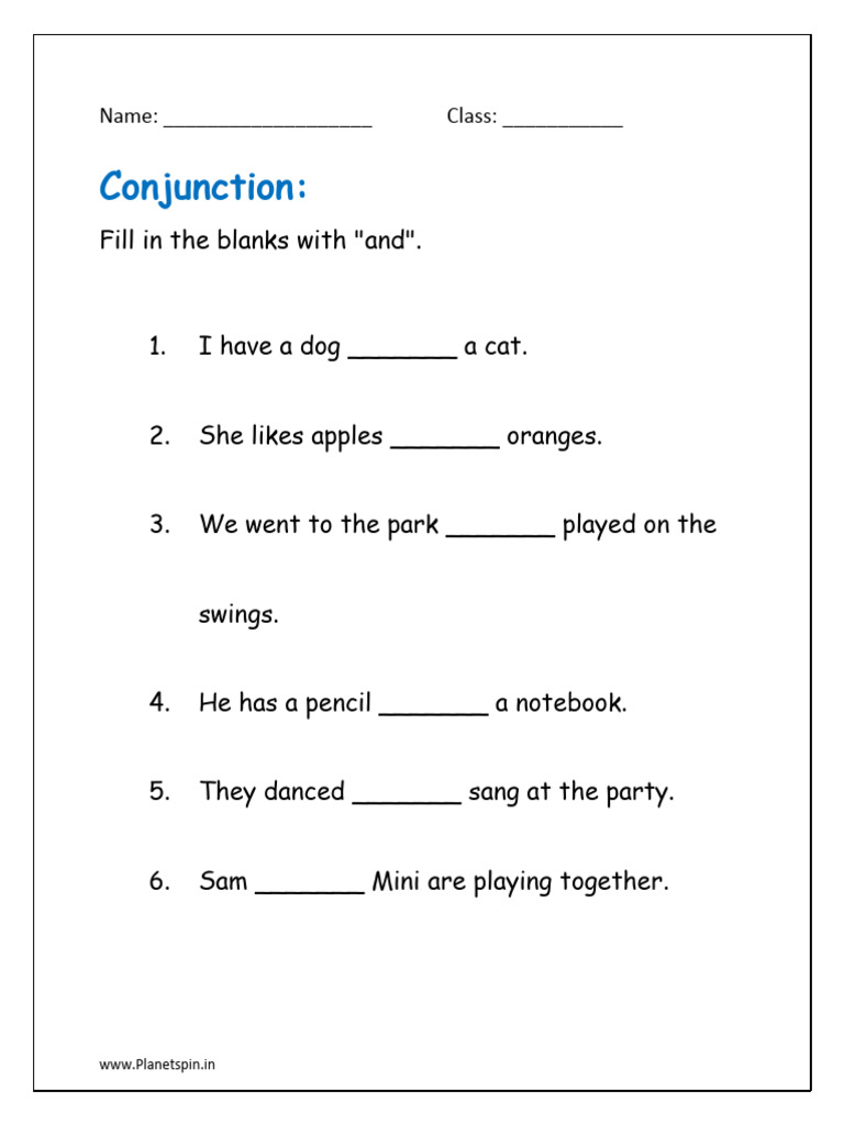 Fill in The Blanks With and Conjunction Worksheet Grade1 | PDF