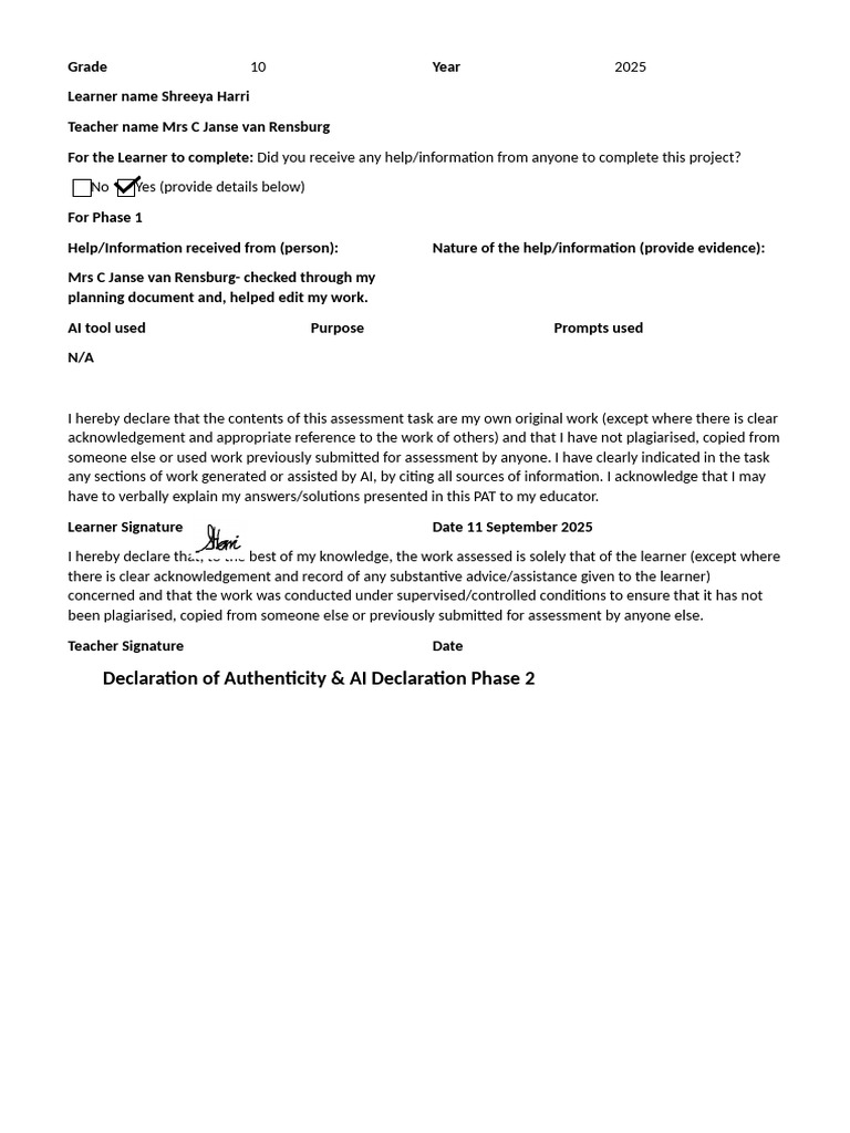 Declaration Document Phase 1 | PDF