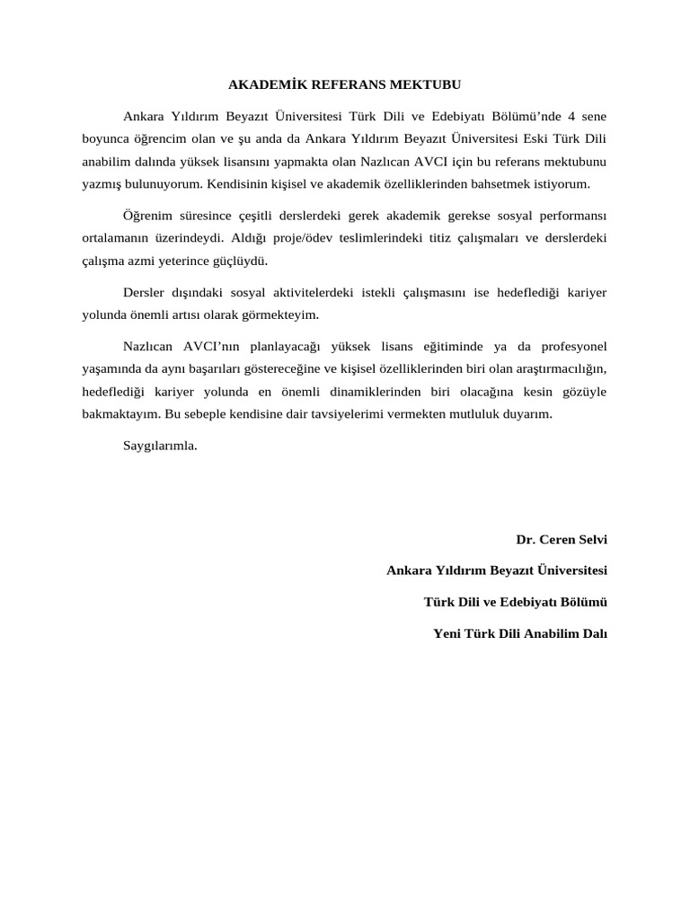 Akademi̇k Referans Mektubu | PDF