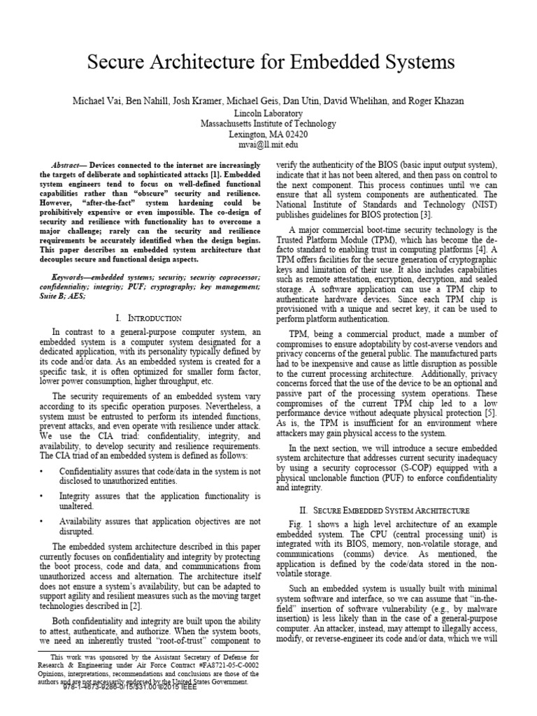 Secure Architecture For Embedded Systems | PDF | Cryptography ...