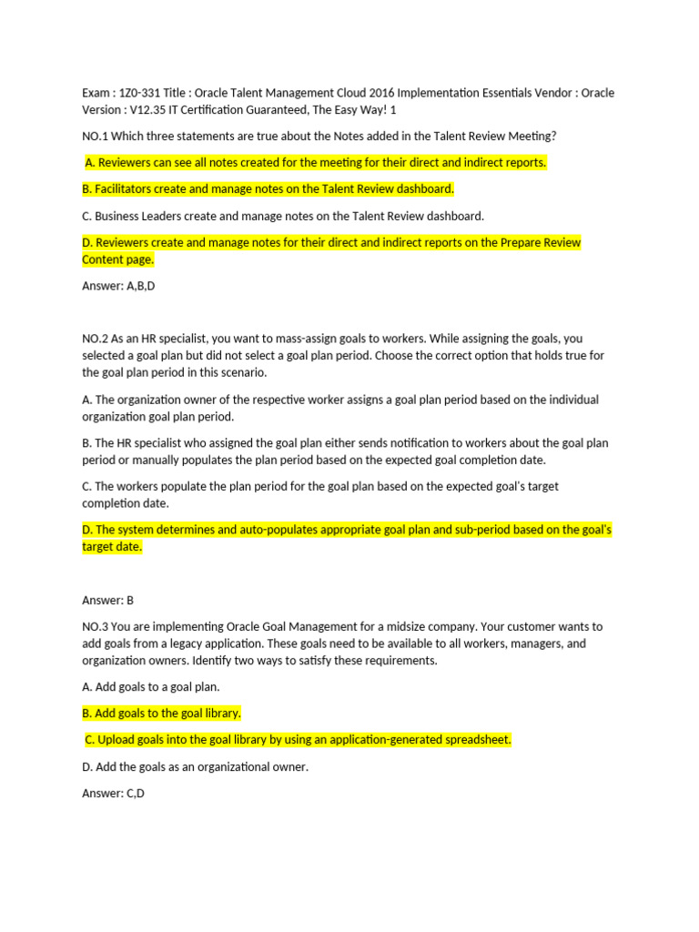 2018 Oracle Talent Dumps Notes | PDF | Human Resources | Employment