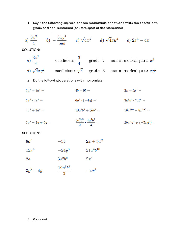 Operations - Monomials Fariña | PDF