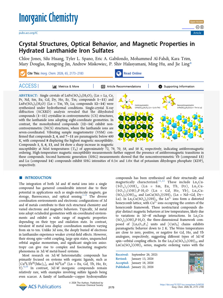Crystal Structures Optical Behavior and Magnetic Properties in Hydrated ...