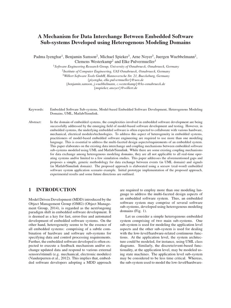A Mechanism For Data Interchange Between Embedded Software Sub-Systems ...