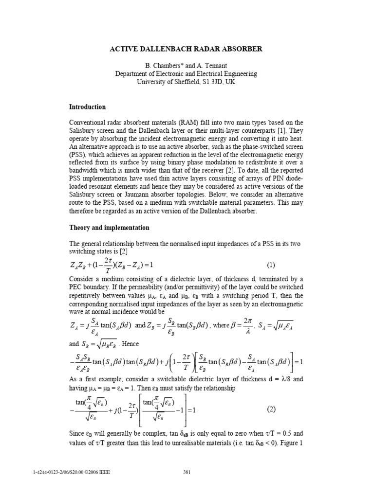 Active Dallenbach Radar Absorber APSy Chambers 2006 | PDF | Electronic ...