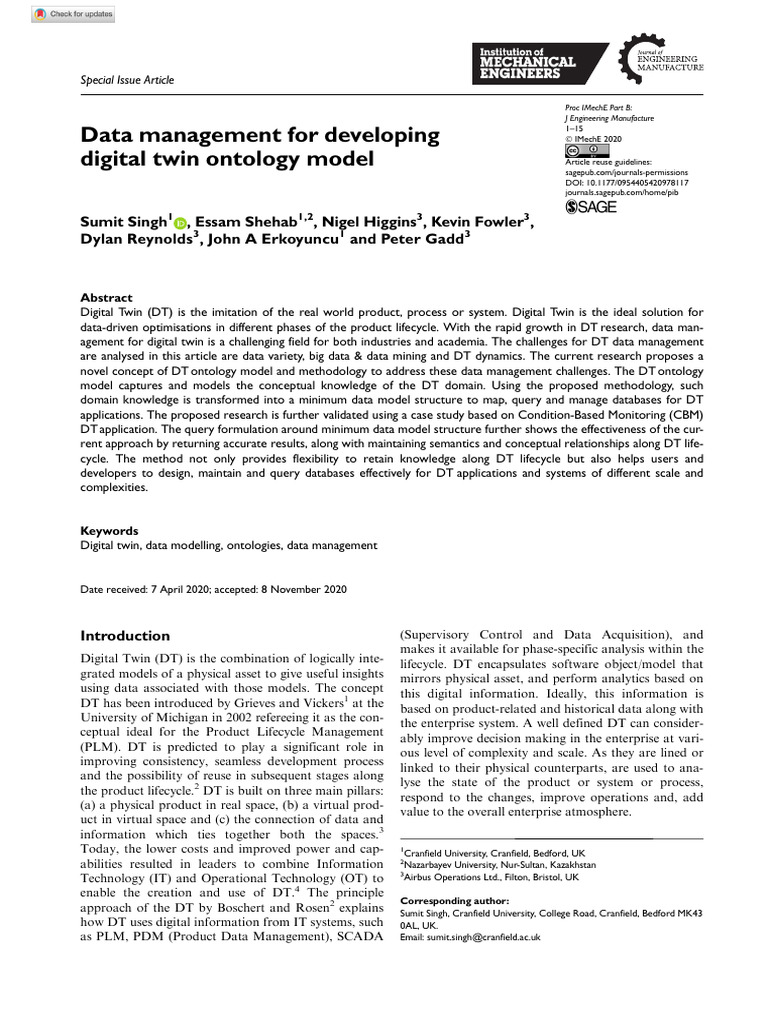 Singh 2020 - Data Management Foor Developing Digital Twin Onotology ...