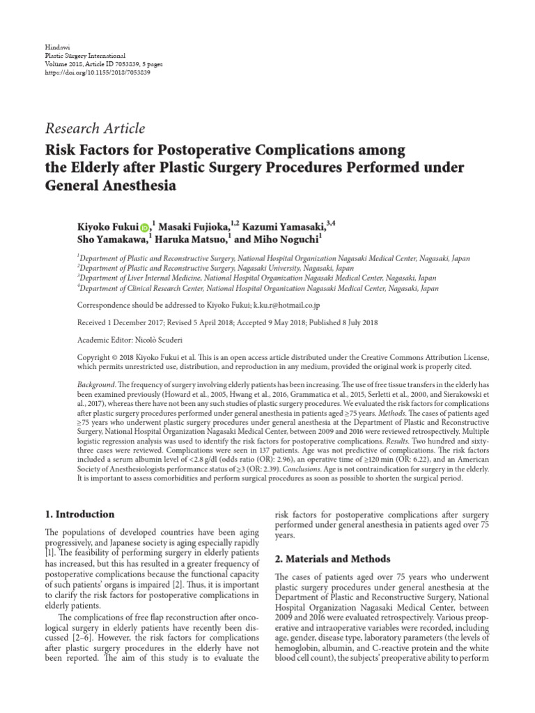 Risk Factors For Postoperative Complications Among The Elderly After ...