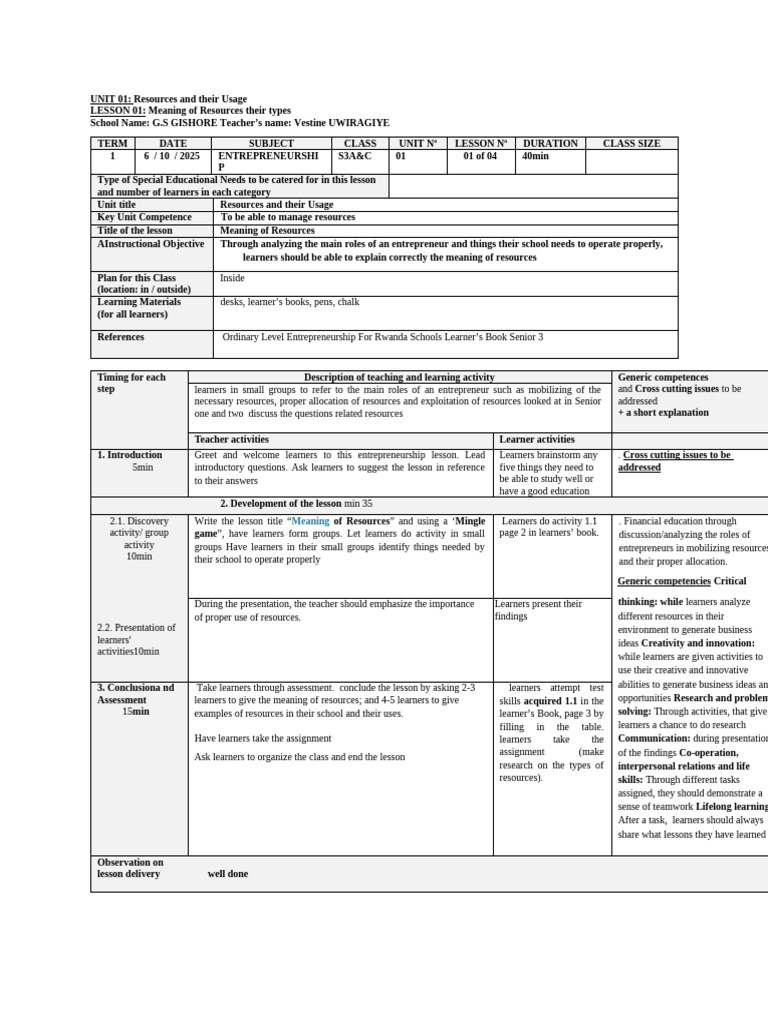 Lesson Plan s3 Updated 2025-2026 | PDF | Learning | Creativity