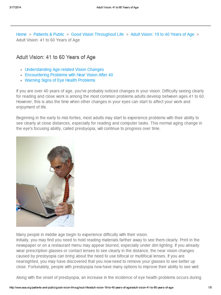 Adult Vision - 41 To 60 Years of Age | PDF | Glasses | Contact Lens