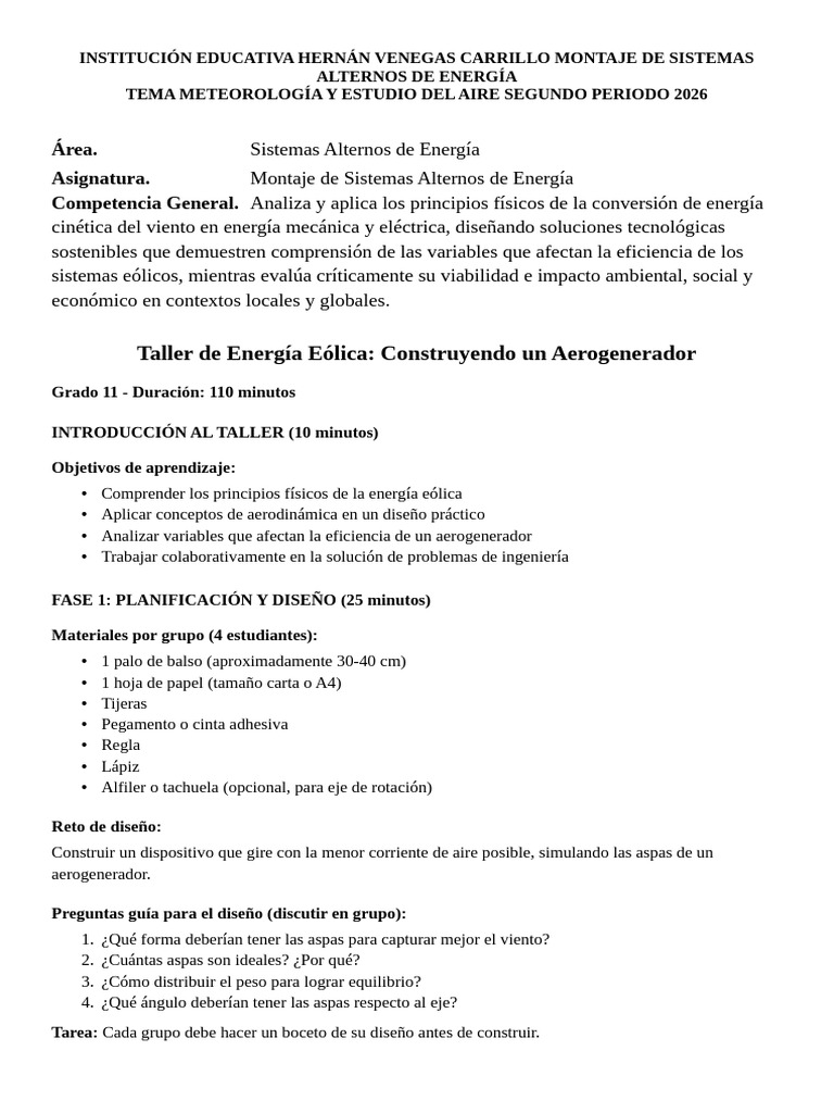 Taller Uno de Energía Eólica Construyendo Un Aerogenerador | PDF ...