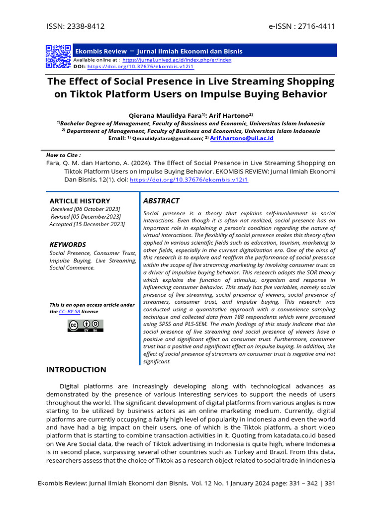 The Effect of Social Presence in Live Streaming SH | PDF | Consumer ...