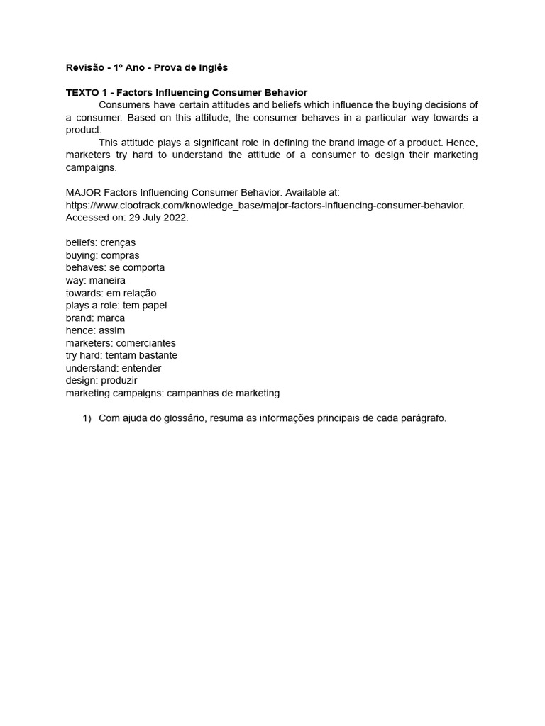 Revisão - 1º Ano - Prova de InglêsPDF_231206_140342 | PDF