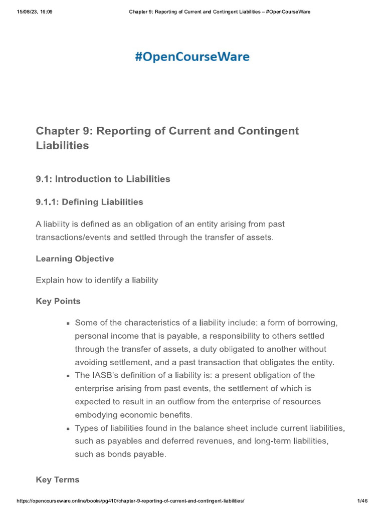 Chapter 9 - Reporting of Current and Contingent Liabilities - # ...