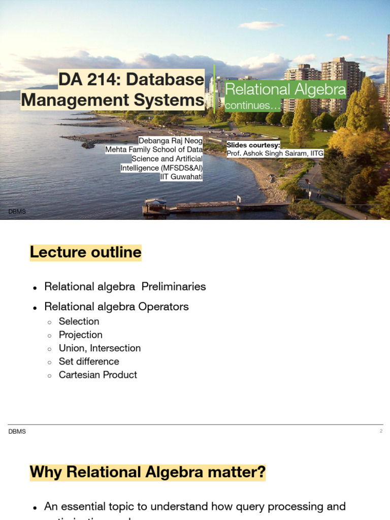 DA 214: Database Management Systems: Relational Algebra | PDF ...