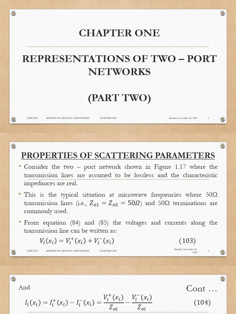 Chapter 1 Part 2 Representations of Two - Port Networks | PDF ...