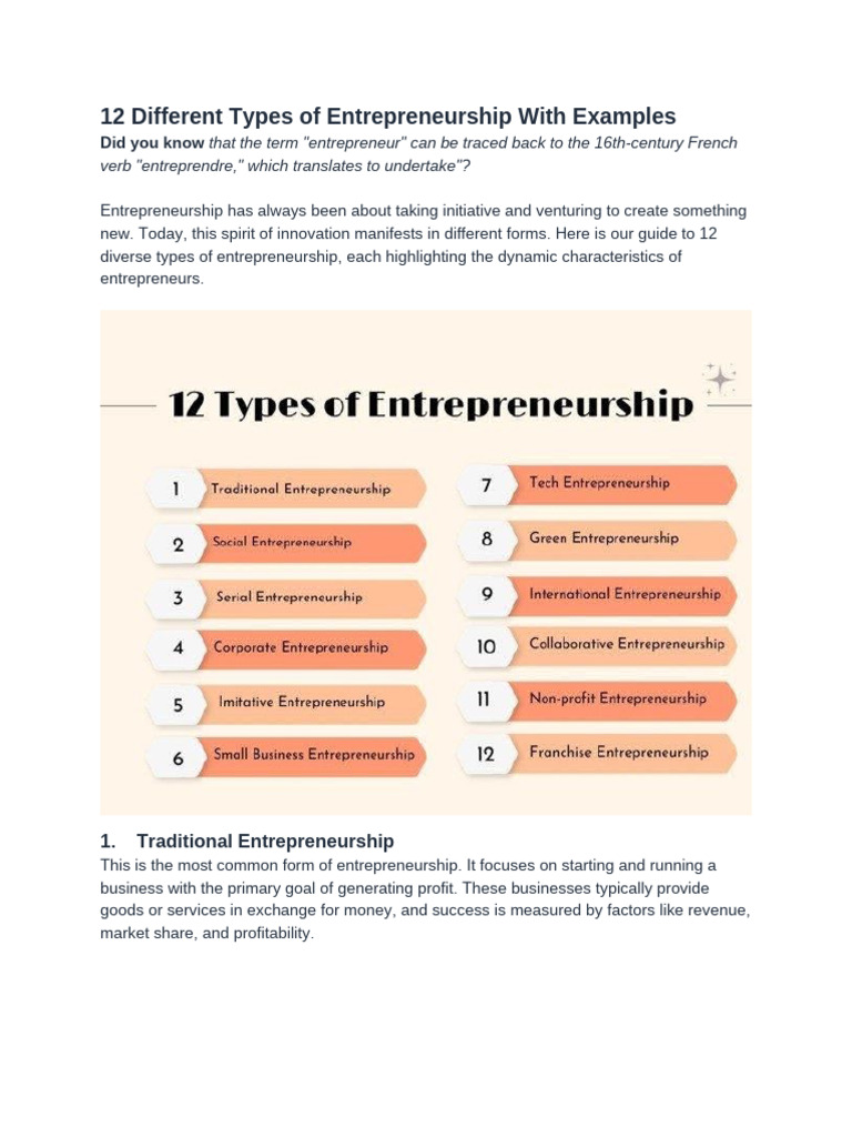 12 Different Types of Entrepreneurship With Examples | PDF ...
