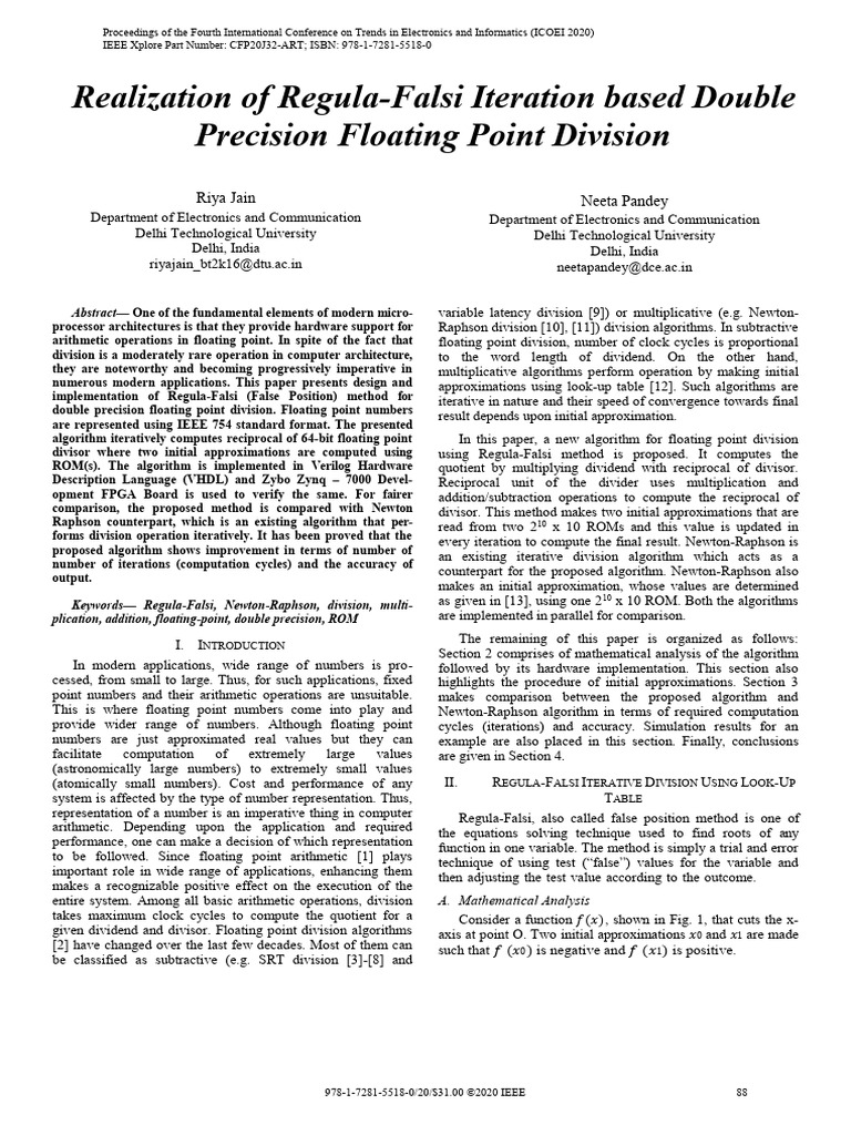 Realization of Regula-Falsi Iteration Based Double Precision Floating ...