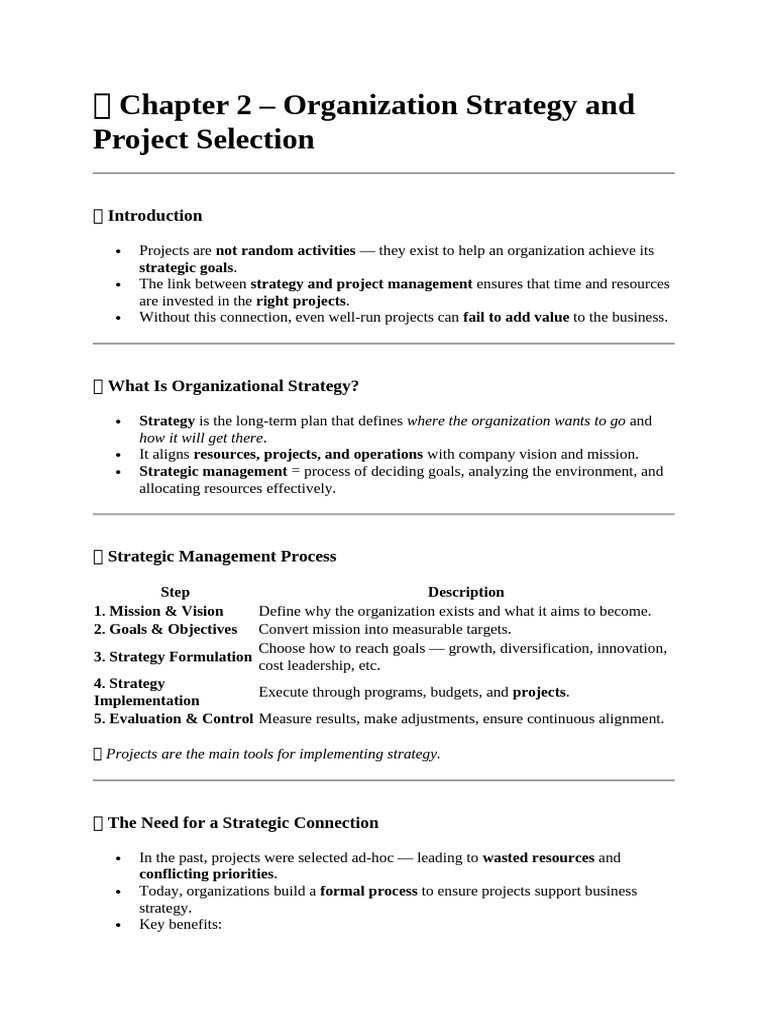 ? Chapter 2 - Organization Strategy and Project Selection | PDF ...