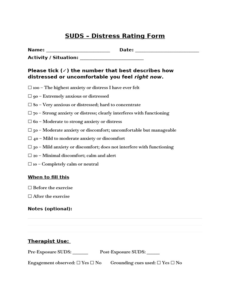 SUDS - Distress Rating Form | PDF