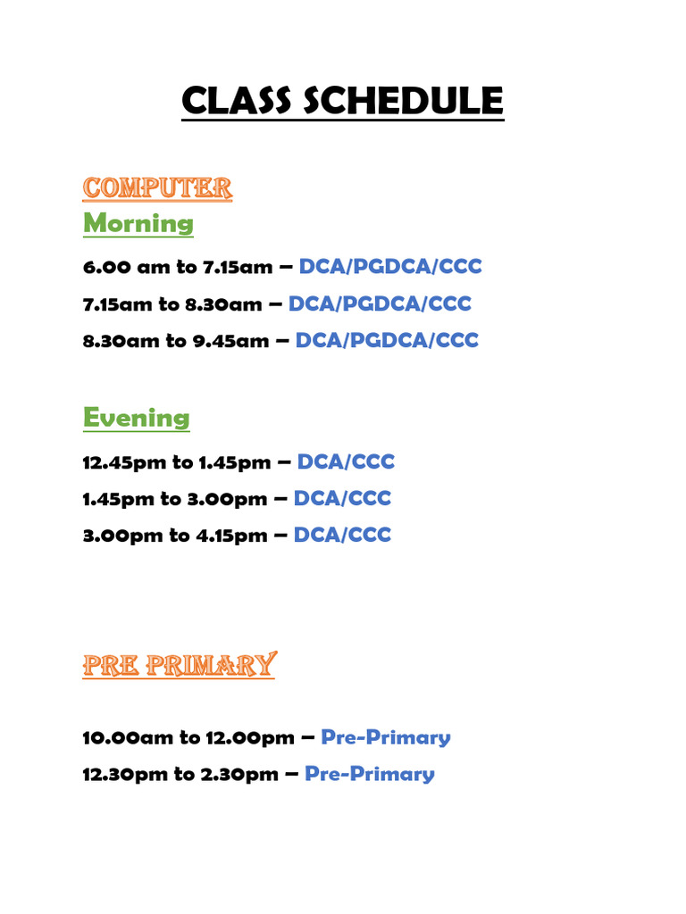 Class Schedule | PDF