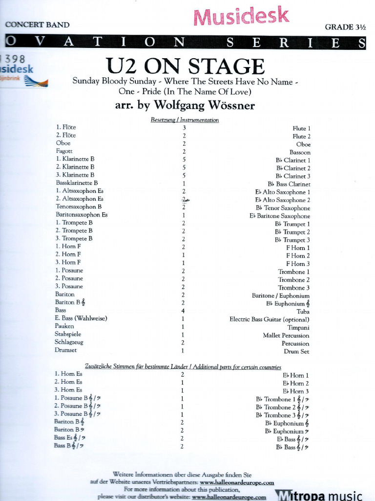 U2 On Stage - 00 - Score | PDF