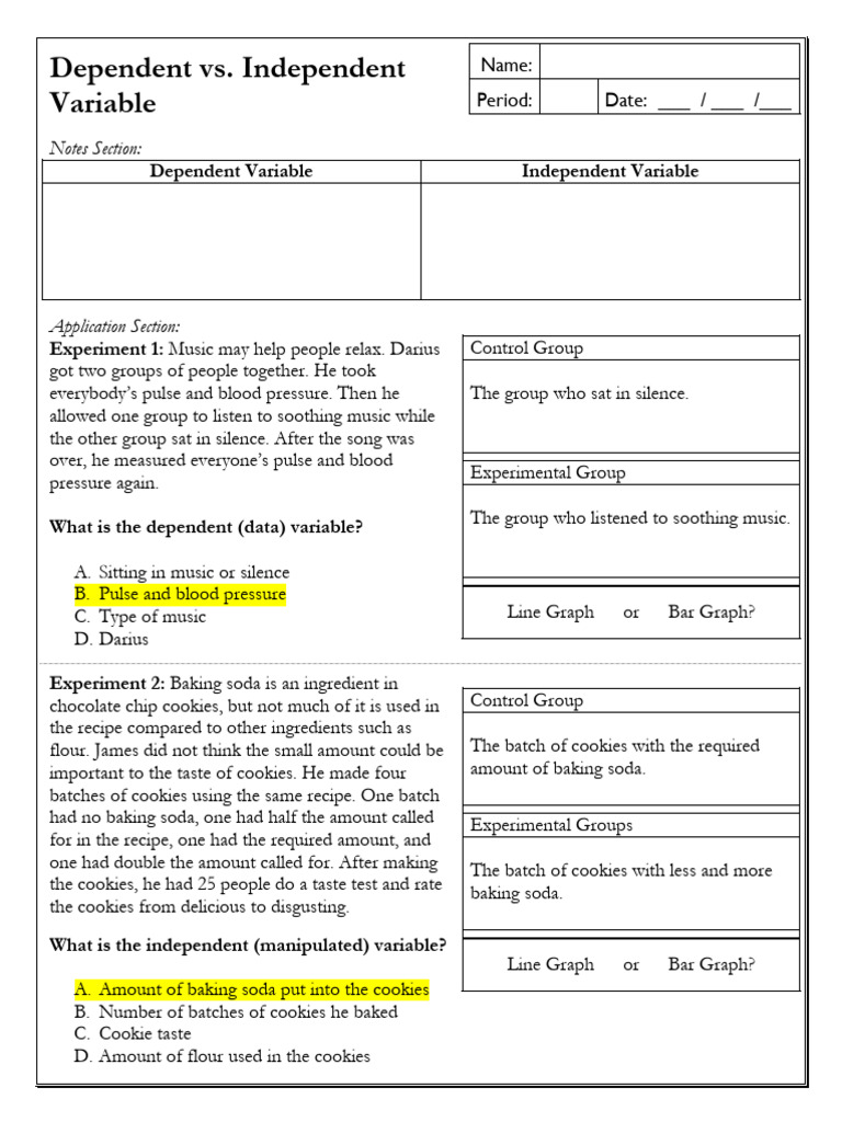 Worksheet 3A Dependent Vs Independent Variables B Answers | PDF ...