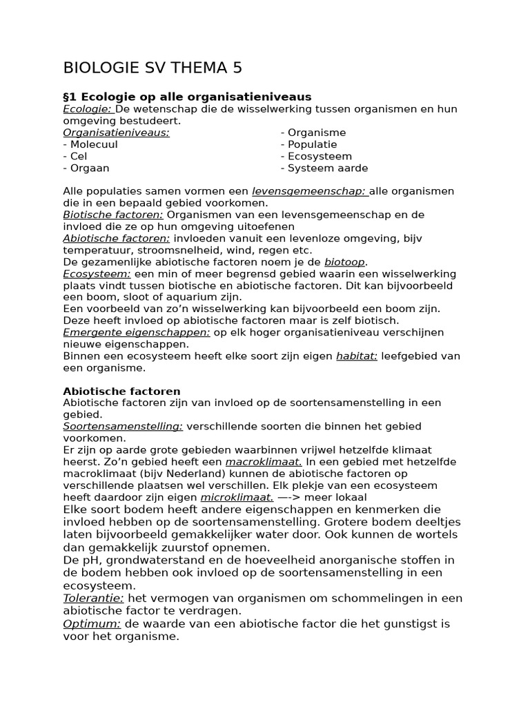 Biologie SV Thema 5 | PDF